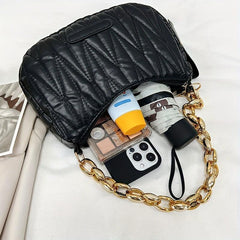 Quilted Solid Shoulder Bag With Chain Strap Underarm Bag