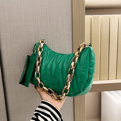 Quilted Solid Shoulder Bag With Chain Strap Underarm Bag