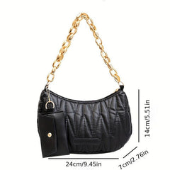 Quilted Solid Shoulder Bag With Chain Strap Underarm Bag