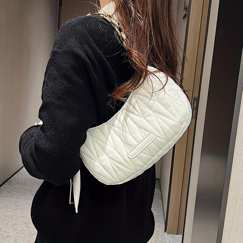 Quilted Solid Shoulder Bag With Chain Strap Underarm Bag