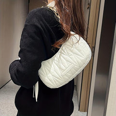 Quilted Solid Shoulder Bag With Chain Strap Underarm Bag