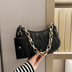 Quilted Solid Shoulder Bag With Chain Strap Underarm Bag