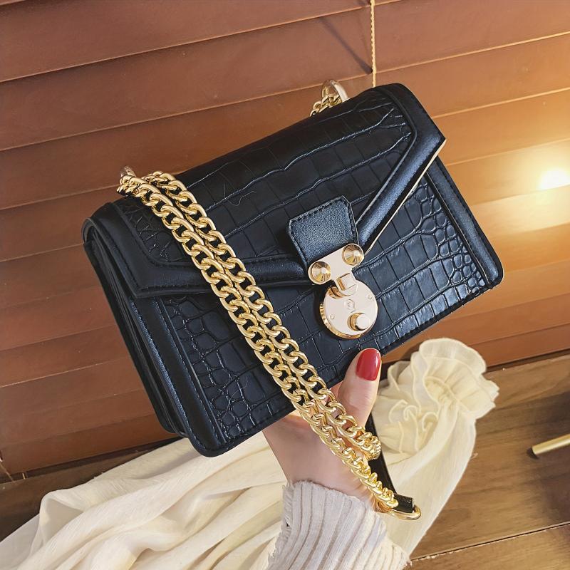 Crocodile Embossed Shoulder Bag Chain Crossbody Bag Women's Square Purse