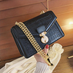 Crocodile Embossed Shoulder Bag Chain Crossbody Bag Women's Square Purse