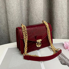 Crocodile Embossed Shoulder Bag Chain Crossbody Bag Women's Square Purse