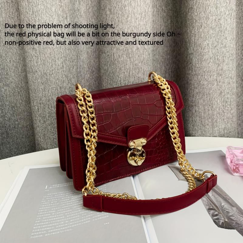 Crocodile Embossed Shoulder Bag Chain Crossbody Bag Women's Square Purse