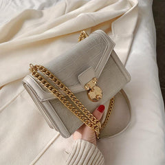 Crocodile Embossed Shoulder Bag Chain Crossbody Bag Women's Square Purse