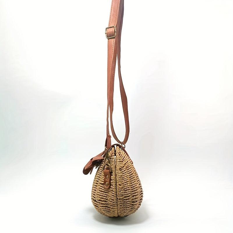 Boho Style Rattan Crossbody Bag for Beach Vacation