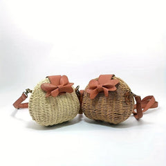 Boho Style Rattan Crossbody Bag for Beach Vacation