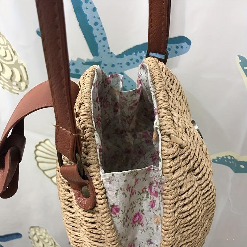 Boho Style Rattan Crossbody Bag for Beach Vacation