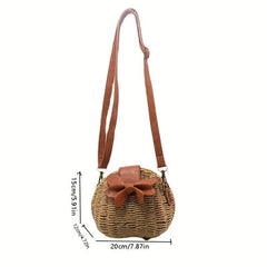 Boho Style Rattan Crossbody Bag for Beach Vacation