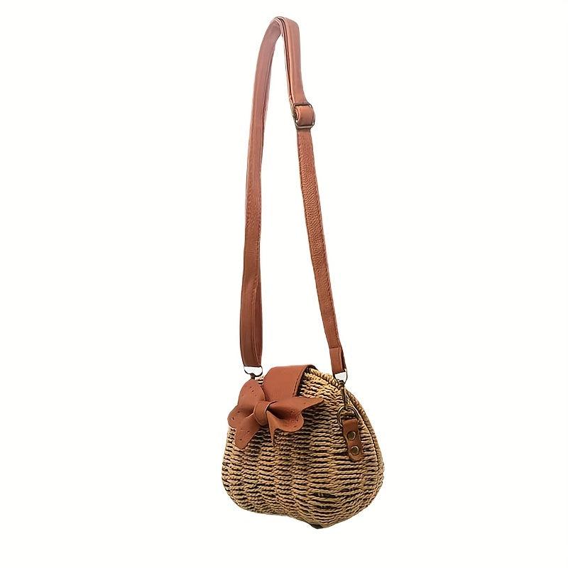 Boho Style Rattan Crossbody Bag for Beach Vacation