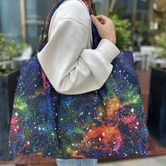 Floral Pattern Foldable Tote Bag Portable Lightweight Shoulder Bag
