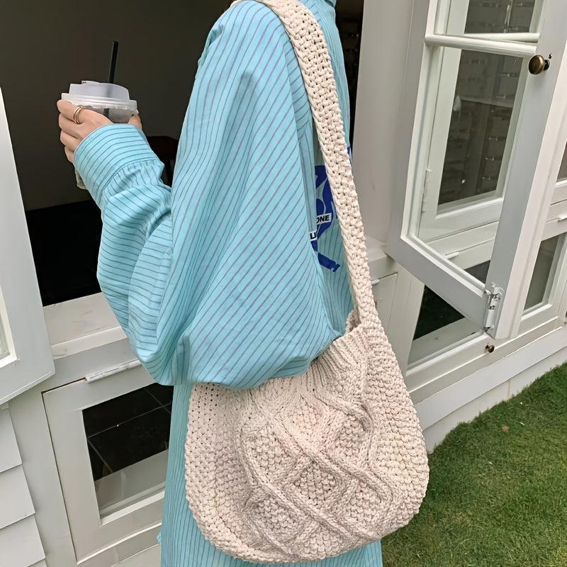 Vintage Knitted Hobo Bag Large Capacity Grunge Shoulder Bag Women's Fairy Croche