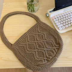 Vintage Knitted Hobo Bag Large Capacity Grunge Shoulder Bag Women's Fairy Croche