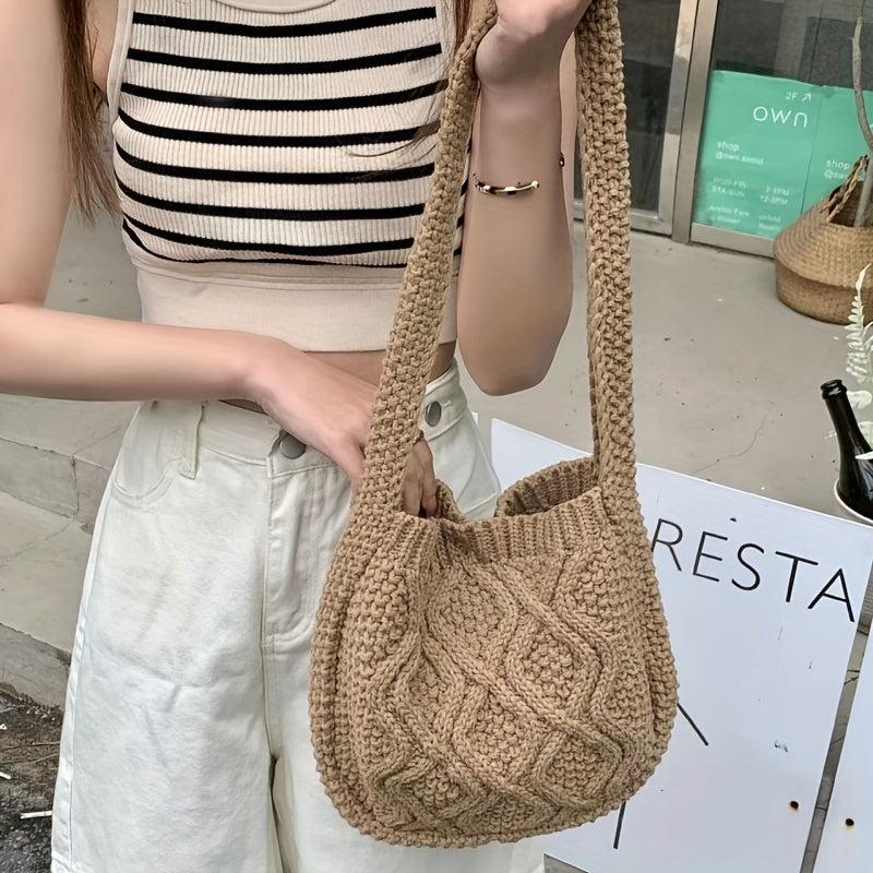 Vintage Knitted Hobo Bag Large Capacity Grunge Shoulder Bag Women's Fairy Croche