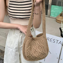 Vintage Knitted Hobo Bag Large Capacity Grunge Shoulder Bag Women's Fairy Croche