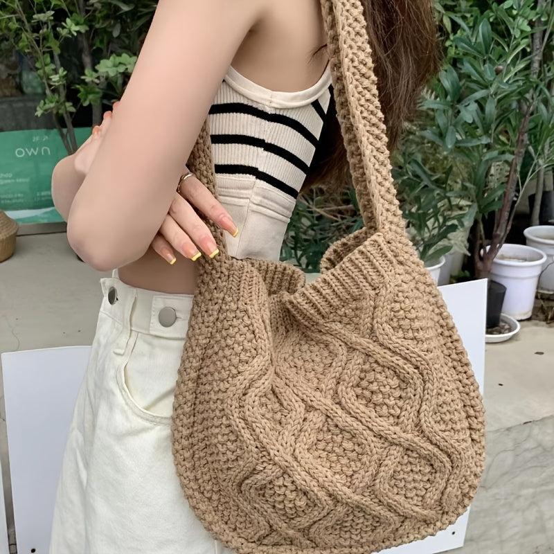 Vintage Knitted Hobo Bag Large Capacity Grunge Shoulder Bag Women's Fairy Croche