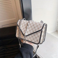 Vintage Tassel Metal Chain Crossbody Bag PU Leather Textured Bag Purse