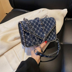 Vintage Tassel Metal Chain Crossbody Bag PU Leather Textured Bag Purse