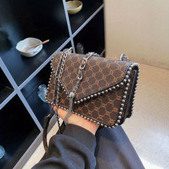 Vintage Tassel Metal Chain Crossbody Bag PU Leather Textured Bag Purse
