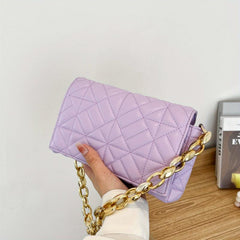 Quilted Chain Bag Solid Flap Shoulder Bag Stylish PU Leather Underarm Bag