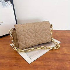 Quilted Chain Bag Solid Flap Shoulder Bag Stylish PU Leather Underarm Bag