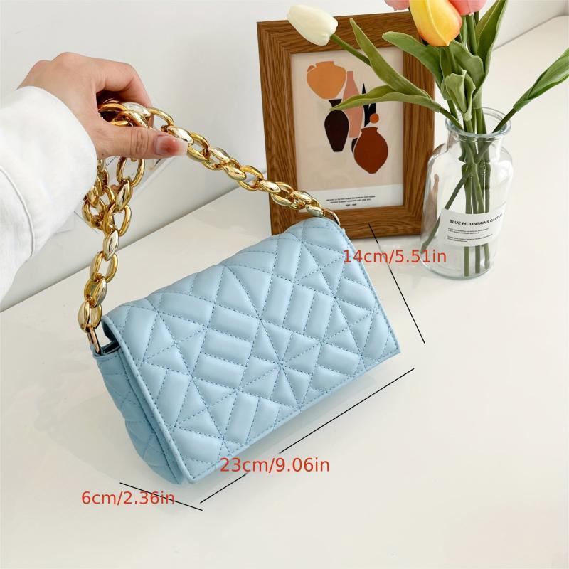 Quilted Chain Bag Solid Flap Shoulder Bag Stylish PU Leather Underarm Bag