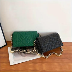 Quilted Chain Bag Solid Flap Shoulder Bag Stylish PU Leather Underarm Bag