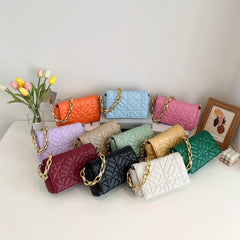 Quilted Chain Bag Solid Flap Shoulder Bag Stylish PU Leather Underarm Bag
