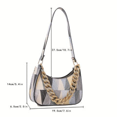 Geometric Pattern Shoulder Bag Colorful Zipper PU Leather Handbag