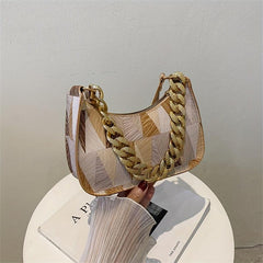 Geometric Pattern Shoulder Bag Colorful Zipper PU Leather Handbag