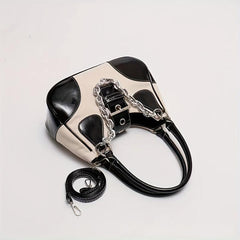 Colorblock Hobo Bag Buckle Strap Chain Underarm Bag
