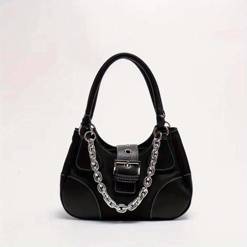 Colorblock Hobo Bag Buckle Strap Chain Underarm Bag
