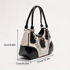 Colorblock Hobo Bag Buckle Strap Chain Underarm Bag