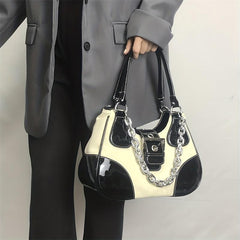 Colorblock Hobo Bag Buckle Strap Chain Underarm Bag
