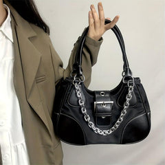 Colorblock Hobo Bag Buckle Strap Chain Underarm Bag