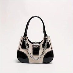 Colorblock Hobo Bag Buckle Strap Chain Underarm Bag