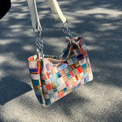 Colorblock Tote Bag Lightweight Storage Bag Women's Stylish Bag