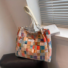 Colorblock Tote Bag Lightweight Storage Bag Women's Stylish Bag
