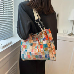 Colorblock Tote Bag Lightweight Storage Bag Women's Stylish Bag