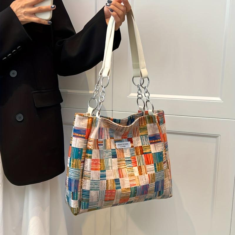 Colorblock Tote Bag Lightweight Storage Bag Women's Stylish Bag