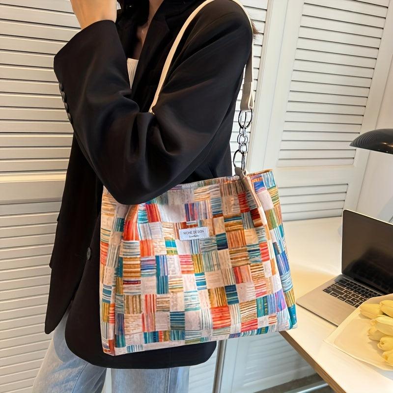 Colorblock Tote Bag Lightweight Storage Bag Women's Stylish Bag