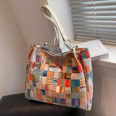 Colorblock Tote Bag Lightweight Storage Bag Women's Stylish Bag