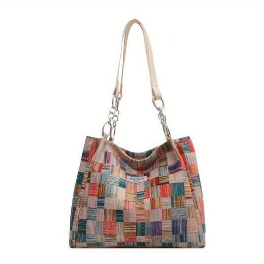 Colorblock Tote Bag Lightweight Storage Bag Women's Stylish Bag