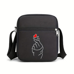 Heart Print Crossbody Bag Nylon Square Purse Casual Shoulder Bag