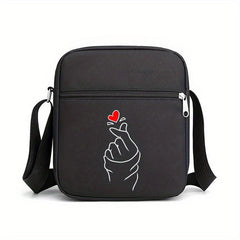 Heart Print Crossbody Bag Nylon Square Purse Casual Shoulder Bag