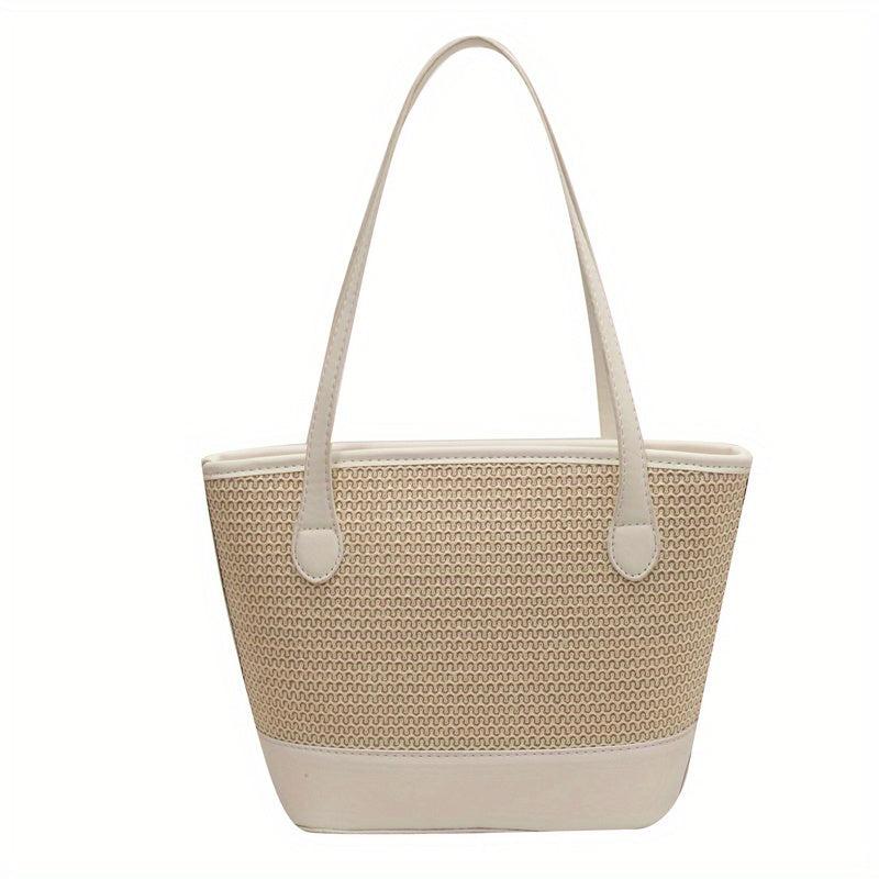 Straw Woven Tote Bag Vacation Style Shoulder Beach Bag For Women