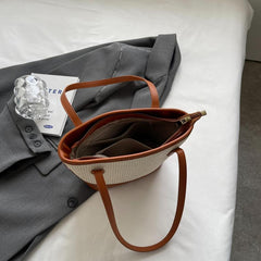 Straw Woven Tote Bag Vacation Style Shoulder Beach Bag For Women