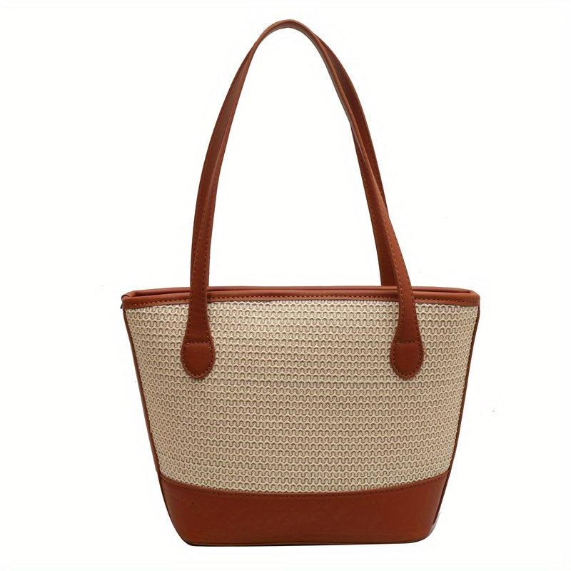 Straw Woven Tote Bag Vacation Style Shoulder Beach Bag For Women